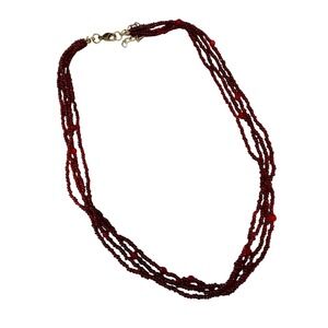 Multi‎ Strand Red Beaded Necklace Layered Choker Statement Boho